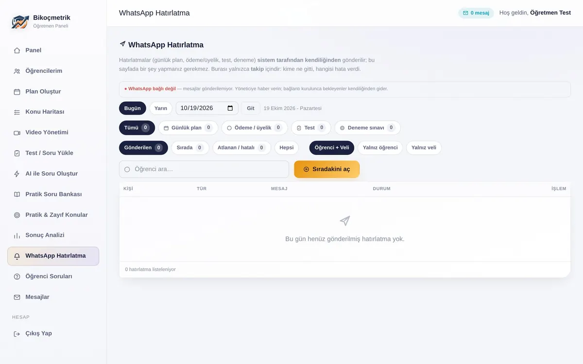 WhatsApp hatırlatma ayarları ekranı